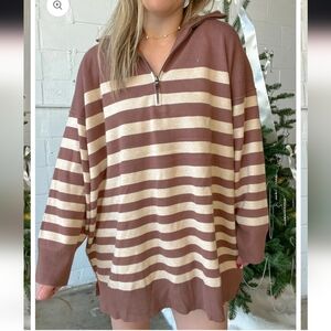 Striped Brown and Cream Women's Sweater MED